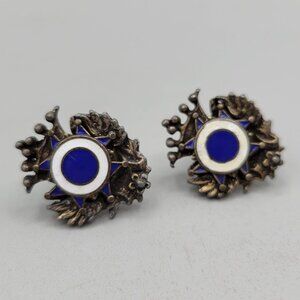 1940s Hungarian Enamel Screw-Back Earrings Vintage Folk Art Bronze